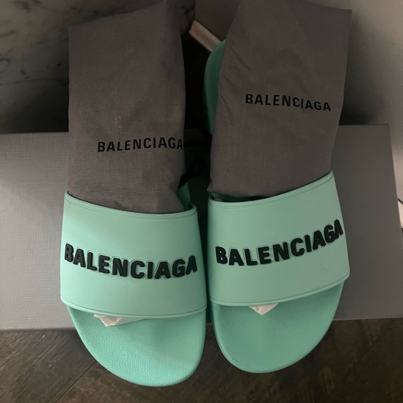 Authentic Balenciaga Aqua Blue Slides - Picture 2 of 6